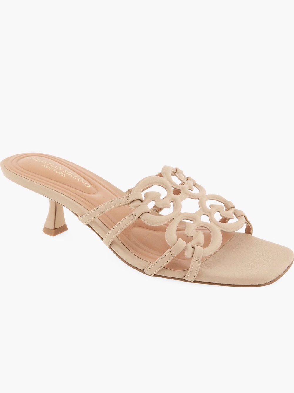 Christian Siriano Neutral Beige Cutout Leather Slide Mule
